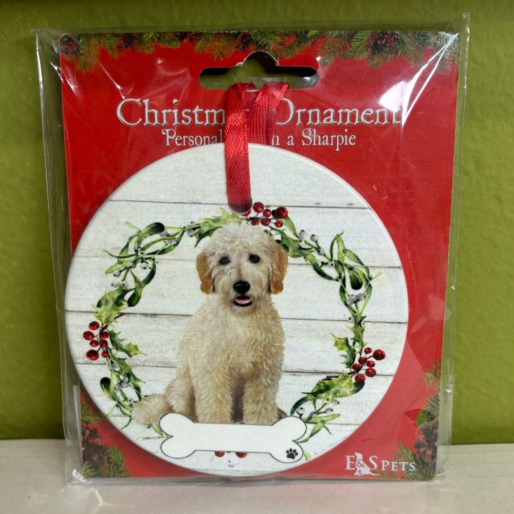 E&S Pets Goldendoodle Dog Ceramic Christmas Ornament